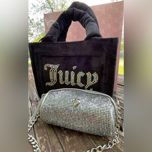 Juicy Couture Bag,Juicy Couture Black Tote and Silver Clutch Set